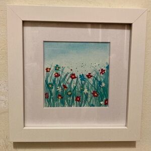 Framed Original Watercolor Art “Wildflower Patch” Size 7”x7”